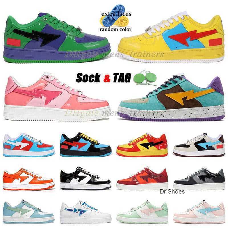 

bapestas mens womens designer shoes stas sk8 patent leather sneakers black and white green captain pink camo grey runner baped bapex, B40