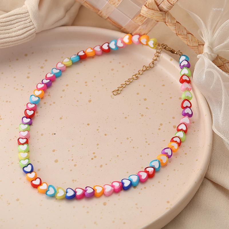 

Choker Womens Romantic Love Colorful Acrylic Chocker Macaron Color Geometric Heart Rice Beads Chain Necklaces Collars Jewelryr