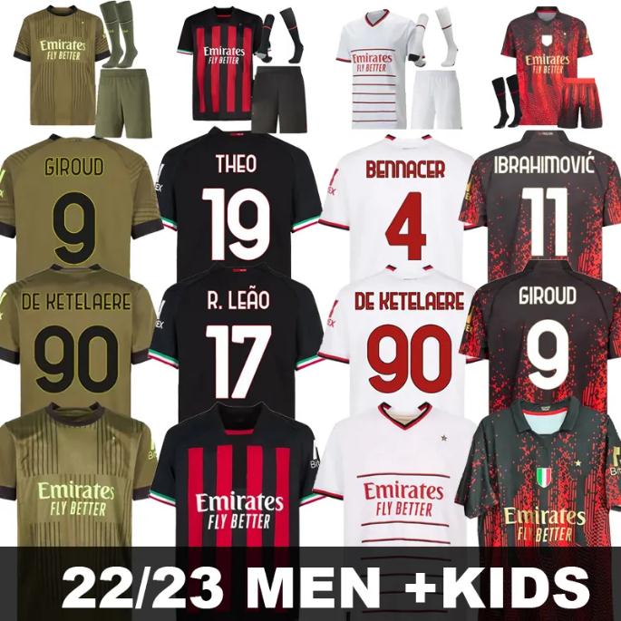 

IBRAHIMOVIC 22 23 soccer jersey AC MILANS GIROUD DE KETELAERE R. LEAO TONALI THEO football shirt kids kit sets uniform enfants ac milanS, Fourth+ucl