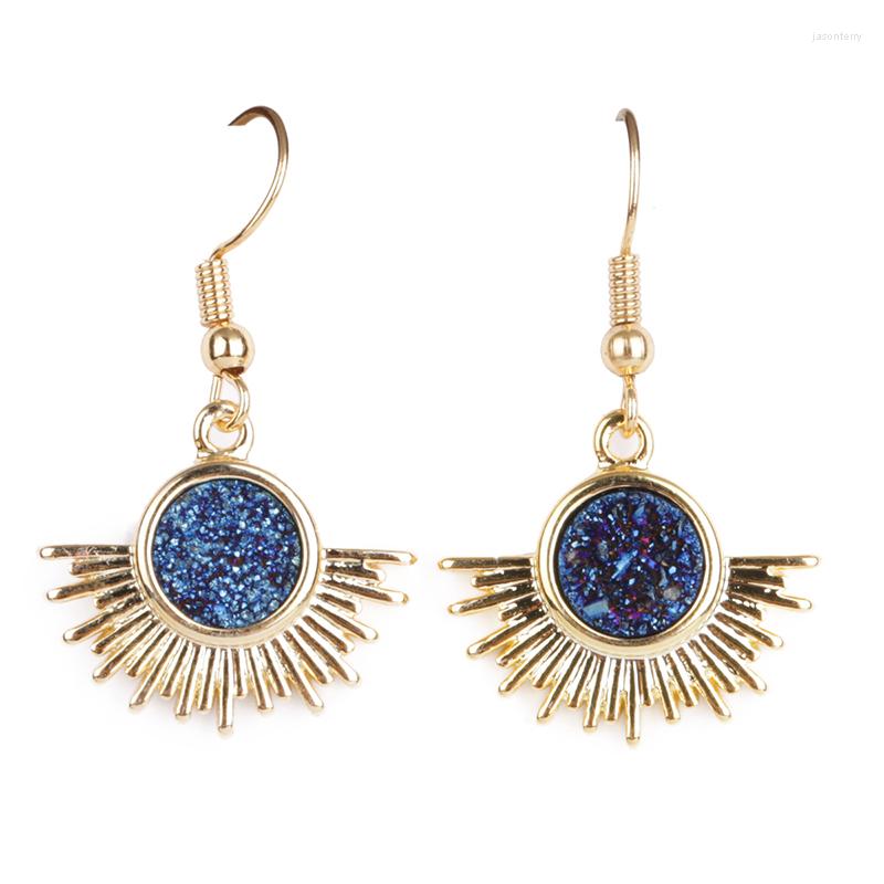 

Dangle Earrings Dankaishi Natural Stone Round Shape Long Drop For Women Girls Gold Color Luxury Shining Gift Friend