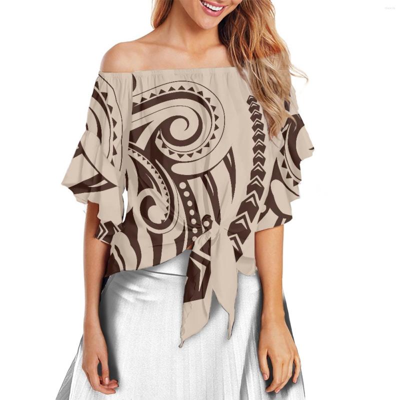

Women's T Shirts 2023 Summer Off Shoulder Tops Shirt Women Elegant Fashion Flare Sleeve Corset Blouse Samoan Tribal Tattoos Print Ladies, Ysfd1811x13