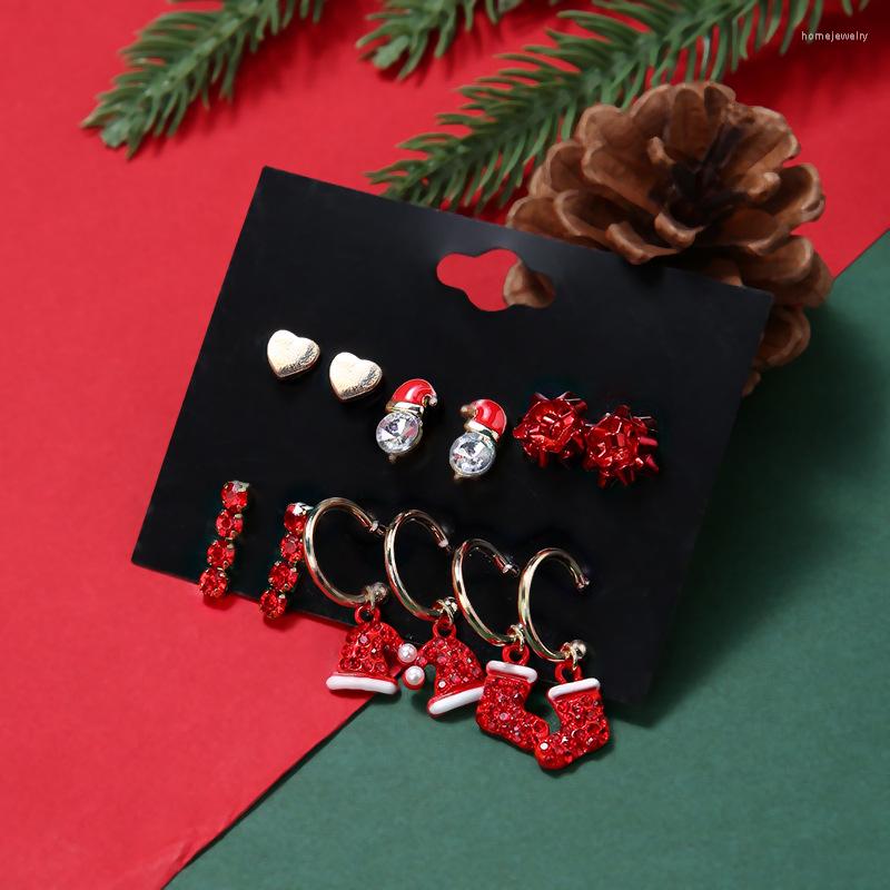 

Dangle Earrings European And American Christmas Creative Design Snowman Flower Shoes Hat Hearts Red Minimalist Set Earring