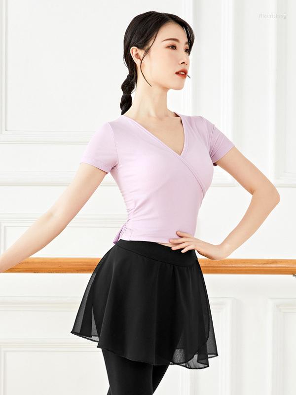 

Stage Wear Women's V-Neck Tie Waist Ballet Dance Top Classical Solid Color Shirt For Adults