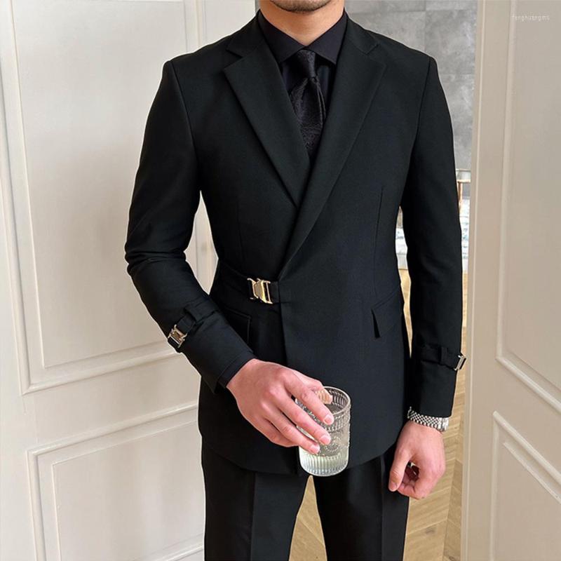 

Men's Suits Solid Metal Buckle Decoration Blazer For Men Party Wedding Banquet Italian Designer Suit Jacket Slim Fit Male, White
