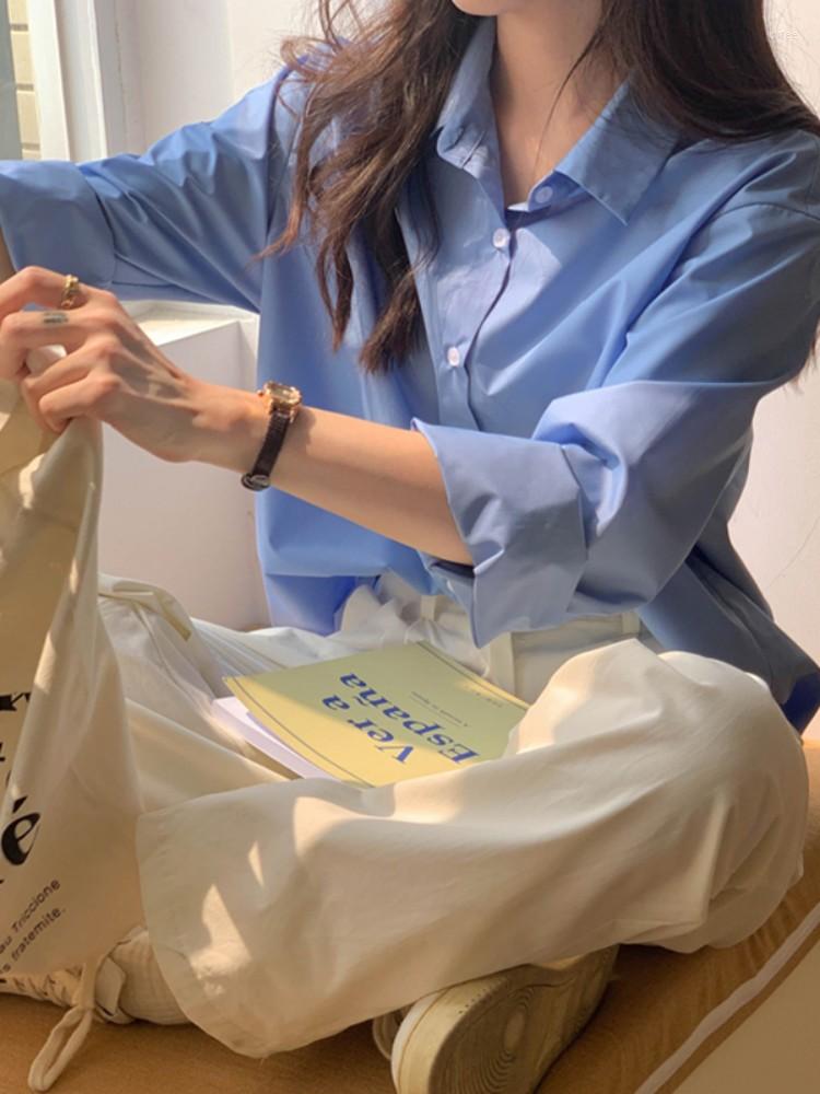 

Women's Blouses 5Colors Elegant Loose Blouse Women's Clothing 2023 Spring Autumn Oversized Casual Pullovers All-match Office Lady, Sky blue