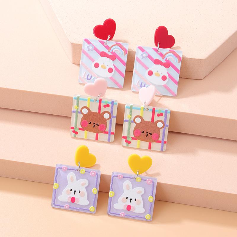 

Dangle Earrings & Chandelier Korean Japanese Cartoon Contrast Geometric Sweet Bow EarringsDangle