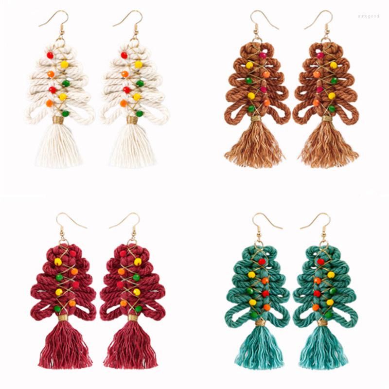

Dangle Earrings Cotton Rope Christmas Tree Drop Jewelry Ethnic Style Hand Woven Tassel For Women Girls