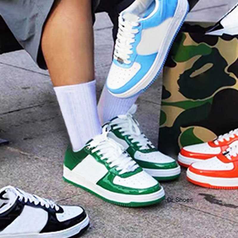 

23SS Casual Shoes Bapestas Baped Designer Platform Sneakers Bapesta Sk8 Sta Patent Leather Green Black White Plate-forme for Mens Womens