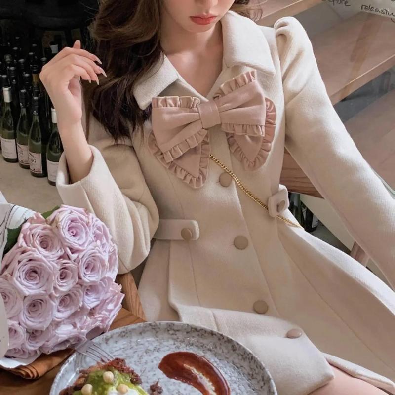 

Casual Dresses HStar Women Korean Fashion Bow Party Mini Dress Winter Wool Kawaii Retro Female Vintage A-line One Piece, Kawaii dress