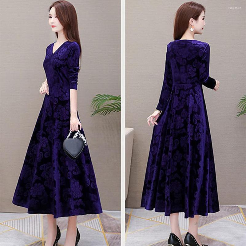 

Casual Dresses Women Dress Floral Pattern Streetwear Princess Pure Color Long, Blue