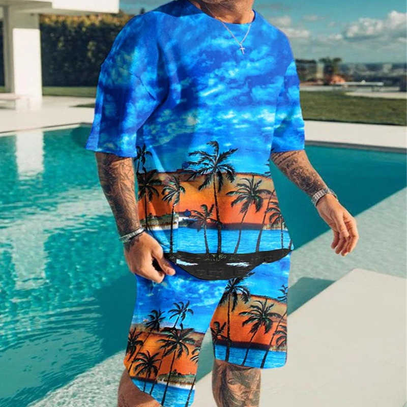 

Men's Tracksuits Summer Holiday Style Men's 2 pieces Set Tracksuits Casual Short Sleeves T-shirt Shorts Suit Oversized 3D Printed Beach Clothes L230317
