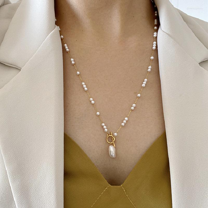 

Pendant Necklaces Minar French Natural Freshwater Pearl For Women Irregular Baroque Gold Toggle Clasp Circle Necklace Gift