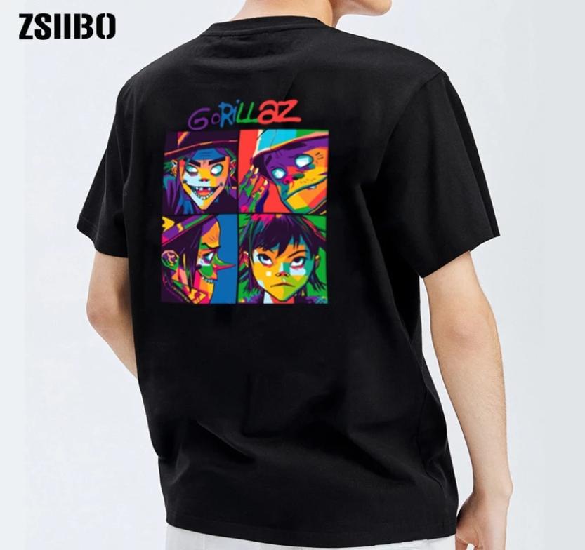 

summer brand music band gorillaz Tshirt cotton tops tees Male short sleeve boy casual Anime t shirt fashion hiphop punk1764533, Black