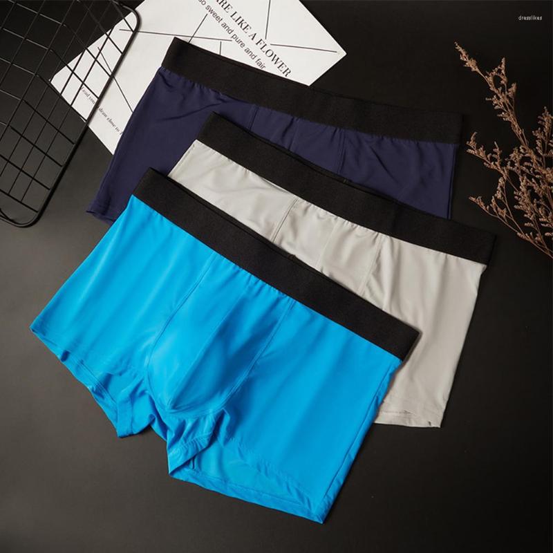 

Underpants Mens Ice Silk Seamless U Convex Pouch Underwear Comfortable Boxer Briefs Panties Breathable Elastic Sleep Bottoms, Sapphire