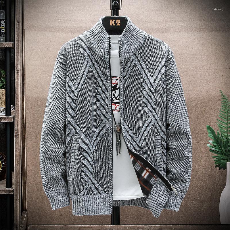 

Men's Sweaters Men's Hooded Cardigan Sweater Winter Fleece Zipper Stand-up Collar Solid Color Casual Knitted Jacket Male Clothing, Blue