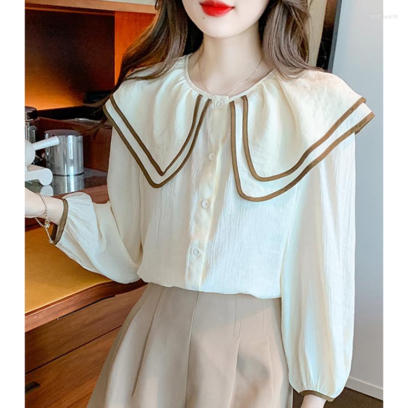 

Women' Blouses Elegant Sweet Women Blouse Fashion 2023 Big Doll Collar Long Sleeve Office Lady Tops Buttons Blusas Woman Shirts 24569, Apricot