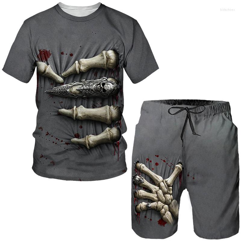 

Men' Tracksuits Personality Skull 3D Printed Men' Tees/Shorts/Suits Cool Hipster Streetwear T-Shirts Set Fashion Halloween Gothic Punk, Tee-1
