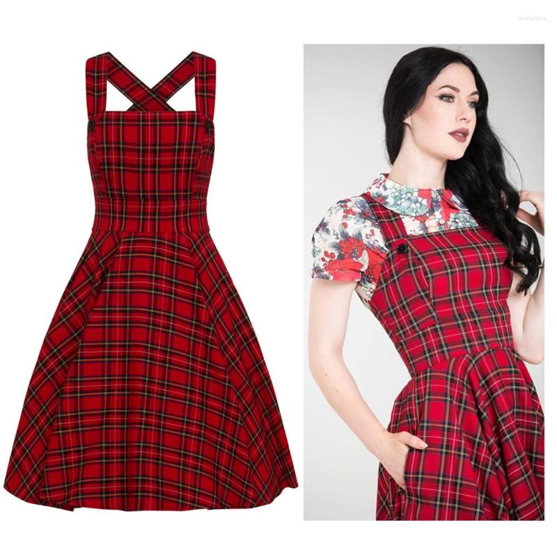

Casual Dresses 30- Winter Women Vintage 40s Peebles Pinafore Tartan Dress In Red Rockabilly Pinup Brace Swing Plus Size Vestidos, As show