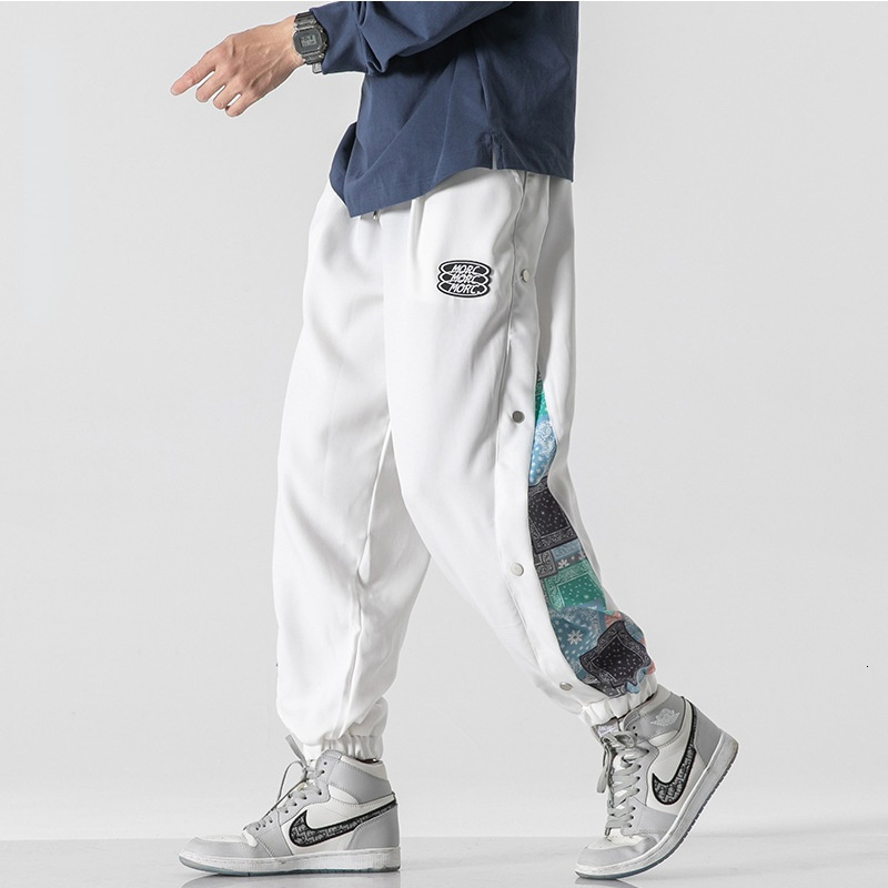 

Men s Pants CnHnOH Spring Summer Breasted Trend Side Stitching Cashew Flower Casual Sports Leggings Sweatpants 230317, White