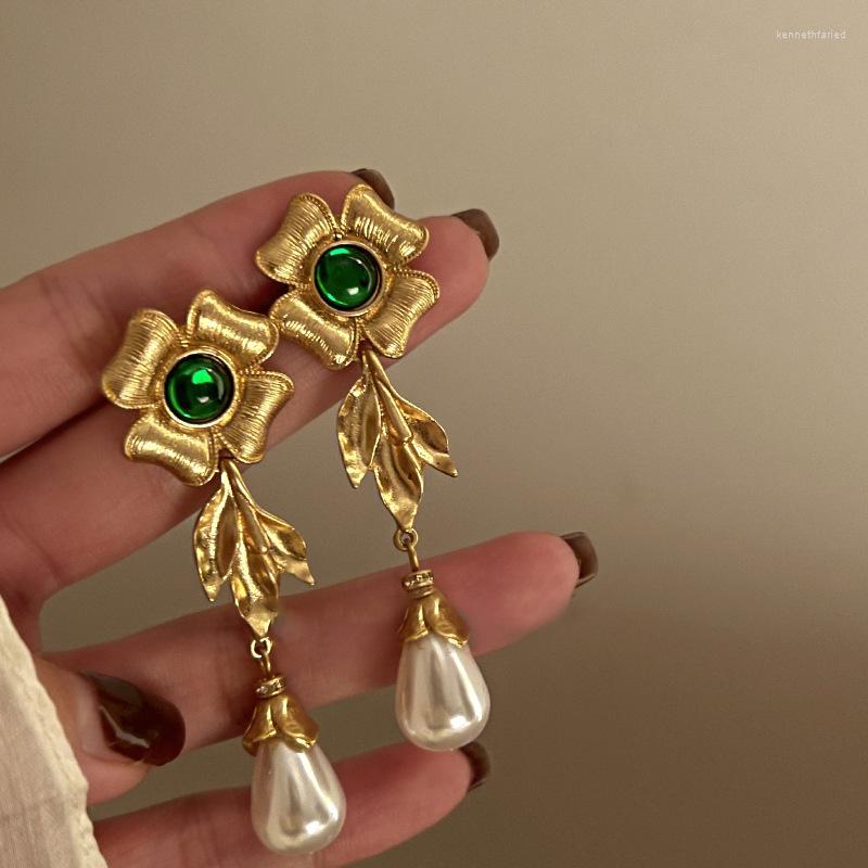 

Dangle Earrings 2023 Gold Color Punk Metal Luxury Crystal Big Flower Leaf Fashion Women Party Wedding Vintage Jewelry