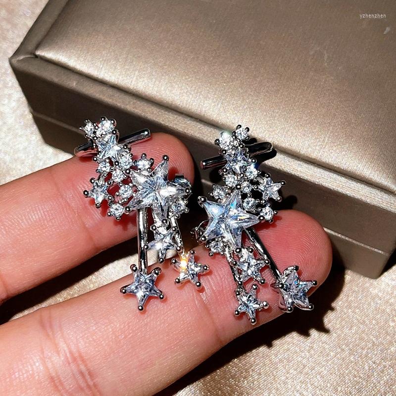 

Stud Earrings European Fashion Fine Woman Girl Bride Mother Party Birthday Wedding Gift Shiny Star Zircon 18KT White Gold