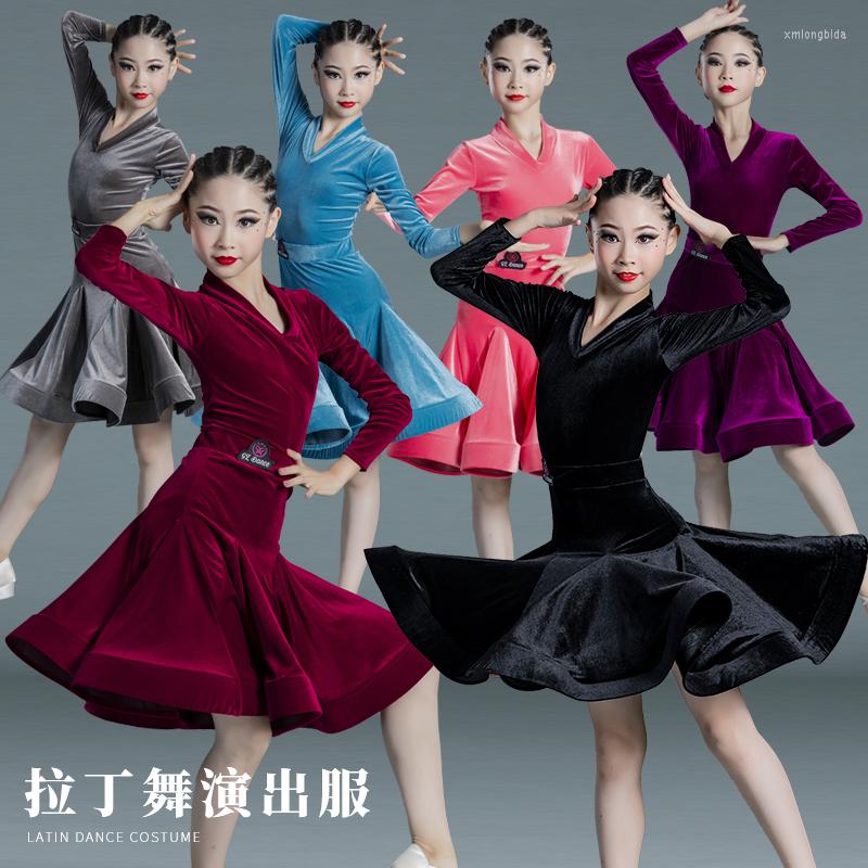 

Stage Wear 2023 Style Children's Latin Dance Dress Girls' Practice Clothing Online Celebrity Competition Grade Exami, Fishbone suit