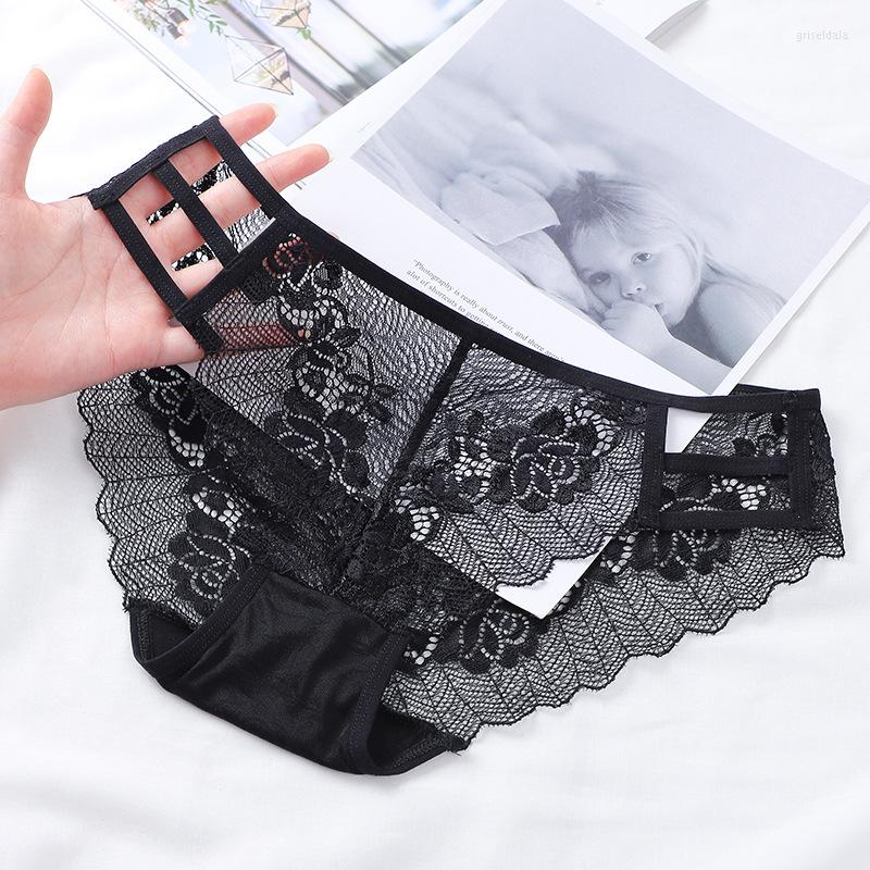 

Women's Panties Black Sexy Underwear Women's Medium And Low Waist Lace Mesh Cotton Crotch Transparent Breathable Briefs Women Thong, 06paragraph