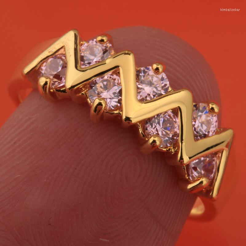 

Wedding Rings Prominent Pink Gems Zircon Gold Party Jewelry Solitaire US# Ring Size 6 / 7 8 9 S1889