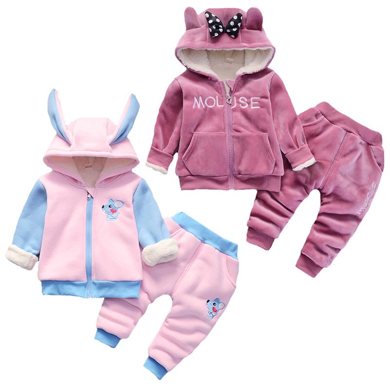 

Clothing Sets Thickest Mouse Girls Winter Plus Velvet Cotton Baby Girl Clothes Hooded Keep Warm Jacket Pants Suit Kids, As the picture