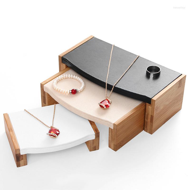 

Jewelry Pouches Natural Bamboo And Wood Jade Necklace Ring Display Stand Stool Three-piece Bracelet Rack