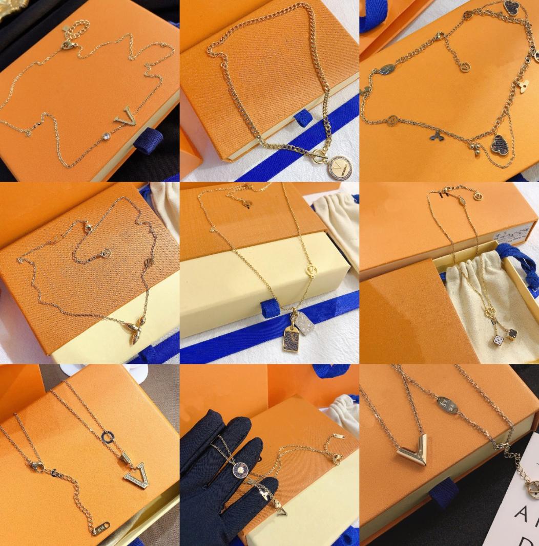 

20 Style Luxury Designer Pendant Necklaces Designers Stainless Steel Plated Faux Leather Letter For Women Wedding Jewelry without 3429215