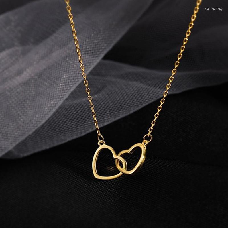 

Pendant Necklaces Interlocked Double Heart Necklace Stainless Steel Hollow Clavicle Women Sisters Jewelry Gold Silver Color