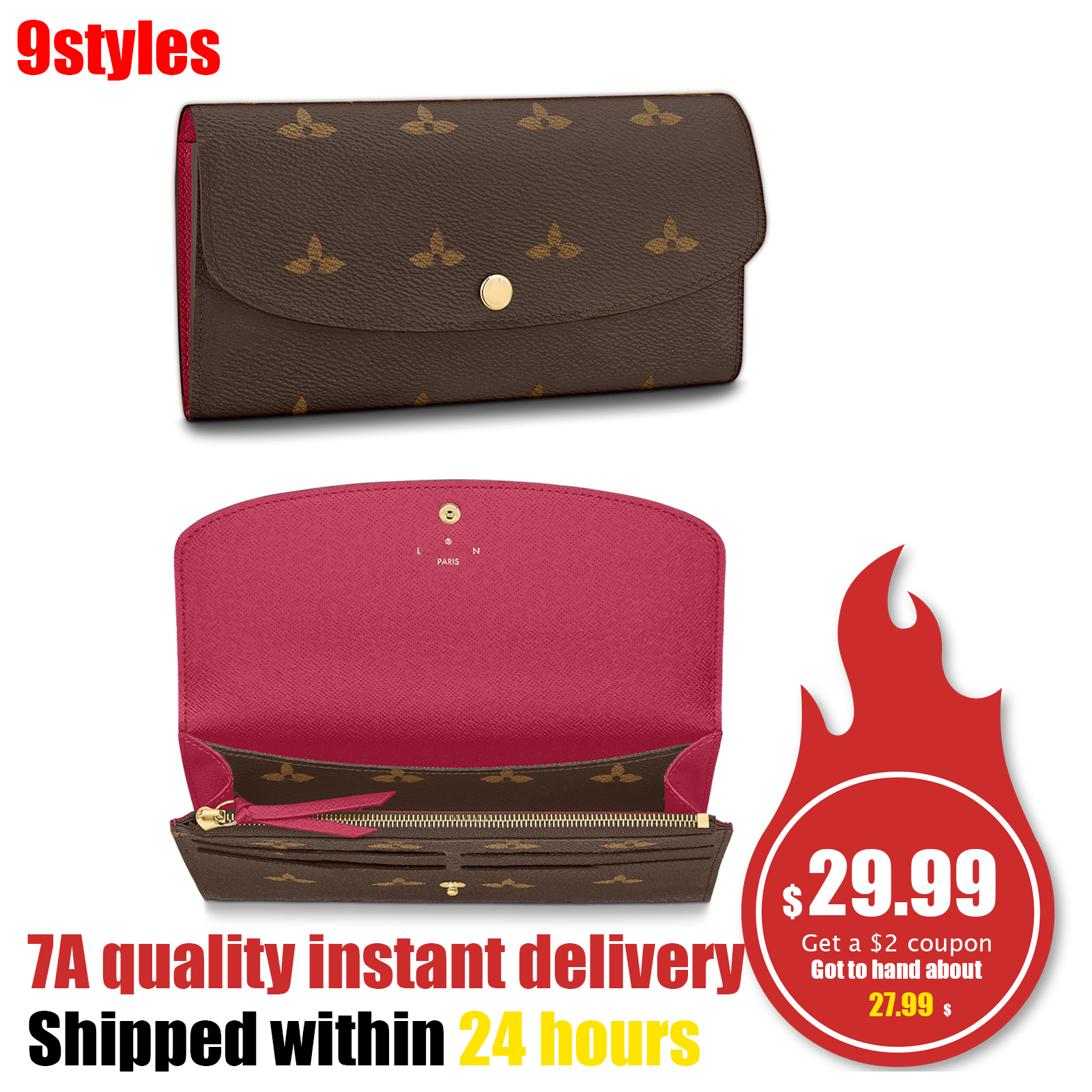 

LVL M60697 Emilie Women's Card Holders Coin Purses Wallets long wallet Designer mens Purse card holders 4 credit card slots Genuine Leather Man Luxury key pouch Clutch, Mon0gram red