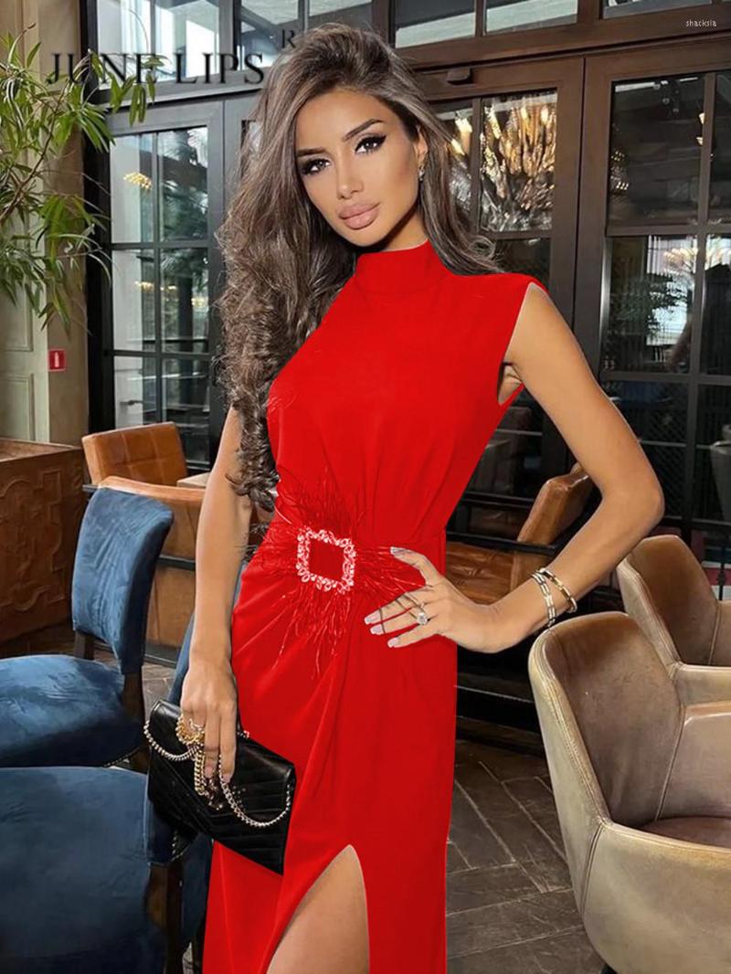 

Casual Dresses JUNE LIPS Black Feather Bandage Women's Dress Fashion Round Neck Skinny Summer Sexy High Quality Club Party