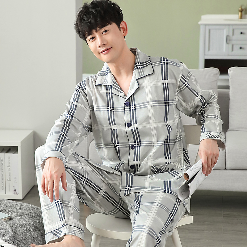 

Men's Sleepwear Men Pyjama Set Full Cotton Spring Long Sleeve Print Men Pajama Suit Autumn Nightwear Collar Pijama Male Sleepwear Two Piece 4XL 230317, Rlm608