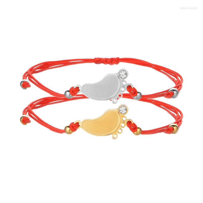 

Charm Bracelets Stainless Steel Baby Feet Bracelet Blank For Engrave Adjustable Rope Chain Braid Foot Wholesale 10pcs