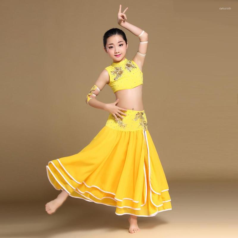 

Stage Wear Kids Performance Belly Dancing Clothes Oriental Outfit Top And Skirts Girls Dance Costume Set For Children, Red