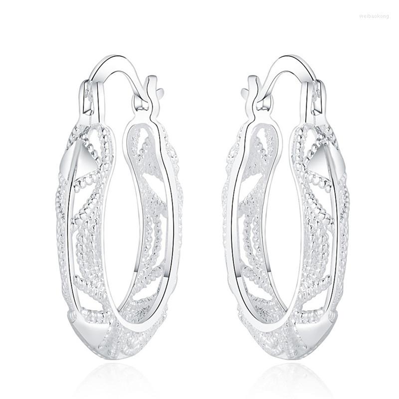 

Hoop Earrings 925 Sterling Silver Elegant Hollow Flower For Woman Fashion Engagement Party Jewelry Gift