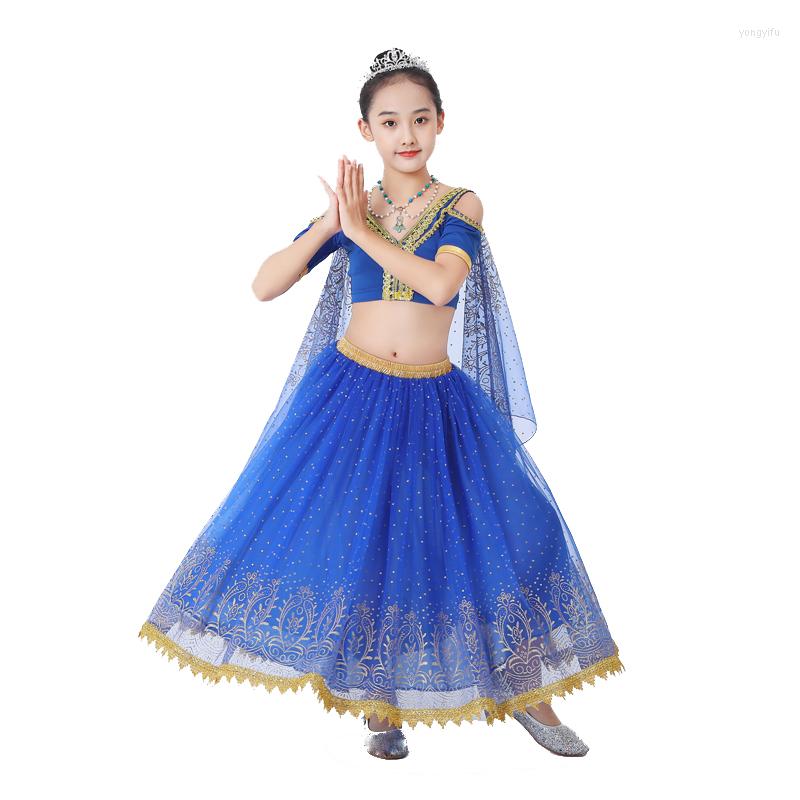 

Stage Wear Children Festival Arabian Princess Costume Birthday Party Cosplay Kids Bollywood Clothes Fancy Outfit For Gilrls 3 PCS, Blue