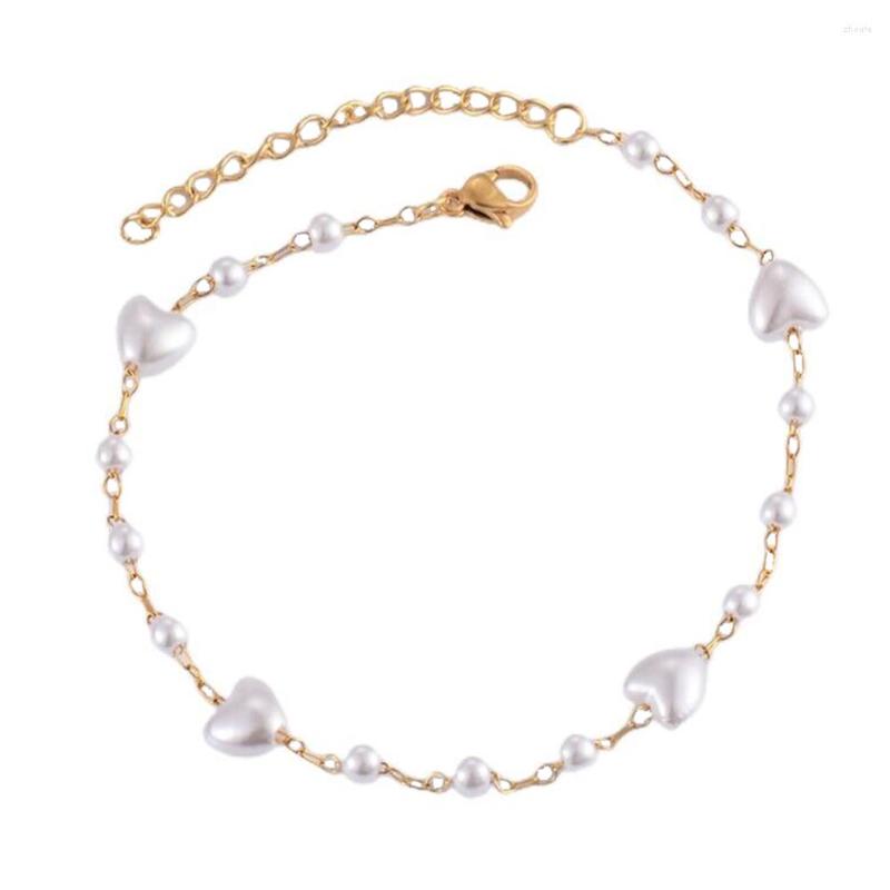 

Charm Bracelets Pearl Beaded Chains Bracelet For Women Adjustable Stainless Steel Heart Jewelry With 2" Extension Chain