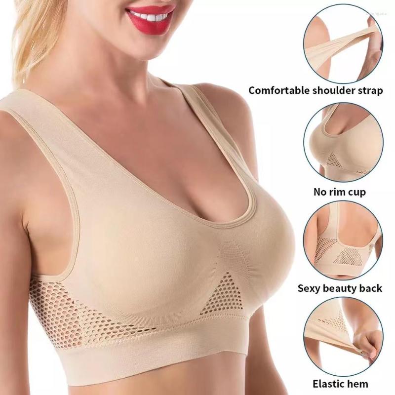 

Bras Sexy Sports For Women Unwired Wireless S-6XL Backless Push Up Seamless Mesh Top Bra Without Bones Frame, Beige