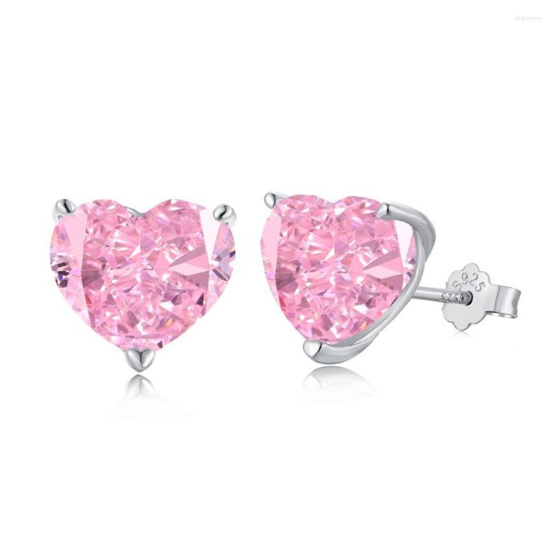 

Stud Earrings WPB S925 Sterling Silver Women Pink Heart Female 8A Zircon Luxury Jewelry Girl's Gift Holiday Party Fashion