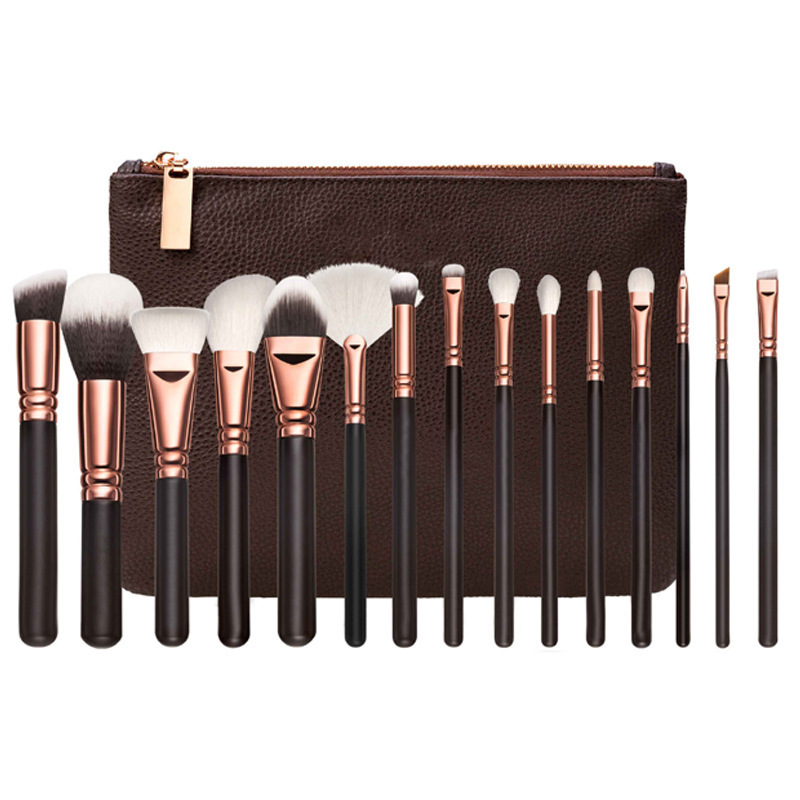 

Professional Makeup Brush Set 15pcs Makeup Brushes With PU Bag For Powder Foundation Blush Eyeshadow Eyeliner Blending Pencil
