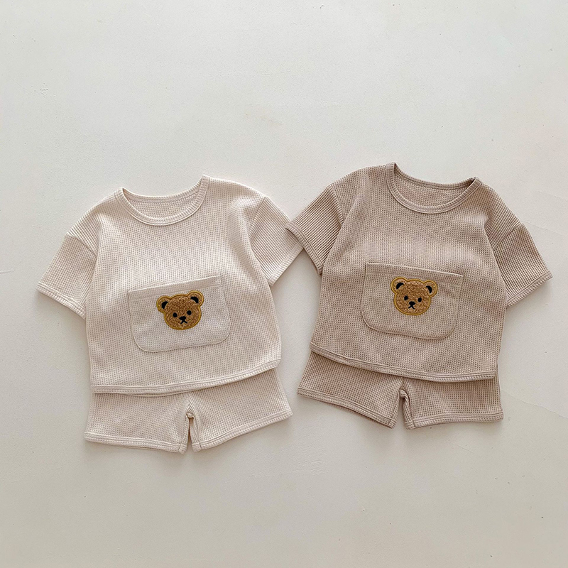 

Clothing Sets MILANCEL Summer Baby Clothing Set Waffle Bear Te and Shorts 2 Pcs Suits Baby Girls Clothes Set 230317, Bodysuit beige