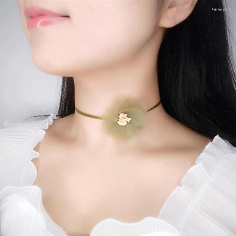 

Choker 2023 Korea Light Green Fresh Little Fairy Forest Flower Necklace Women Bijoux Fashion Velvet Jewelry Gifts