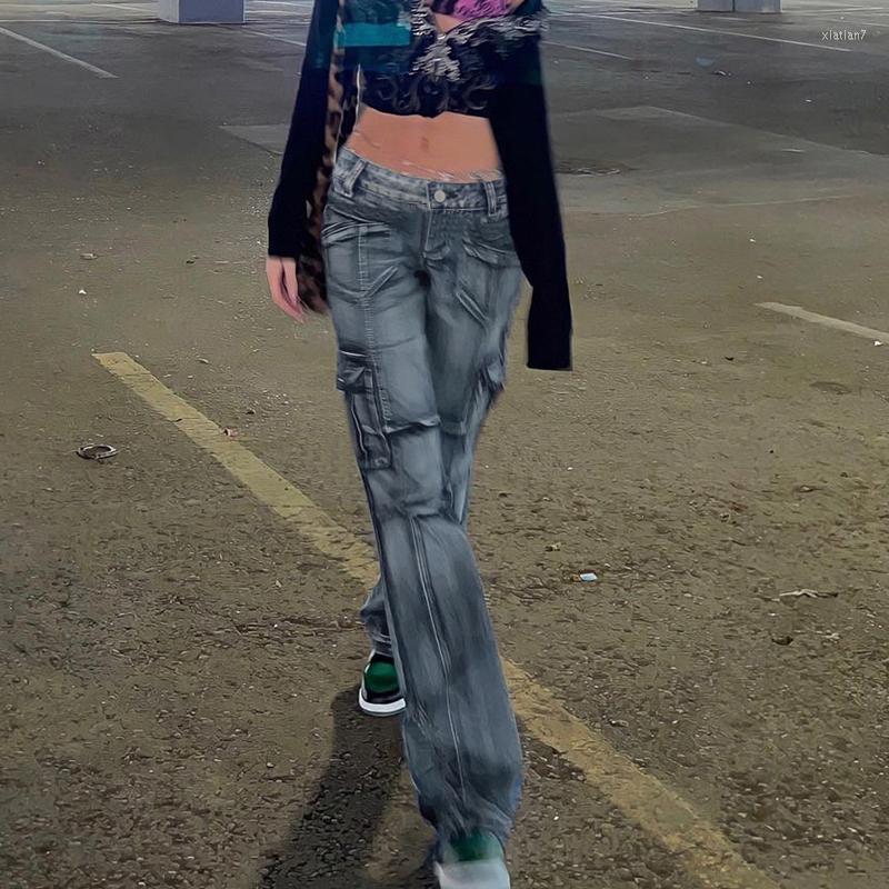 

Women' Jeans 90s Vintage Low Waist Denim Cargo Streetwear Retro Trousers Straight Pants, Blue