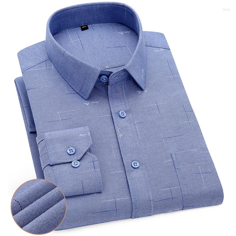 

Men's Casual Shirts 2023 High Quality Cotton Men's Long Sleeve Dress Shirt Solid Color Routine Fit Design Business Male Social Blue, 2068-01