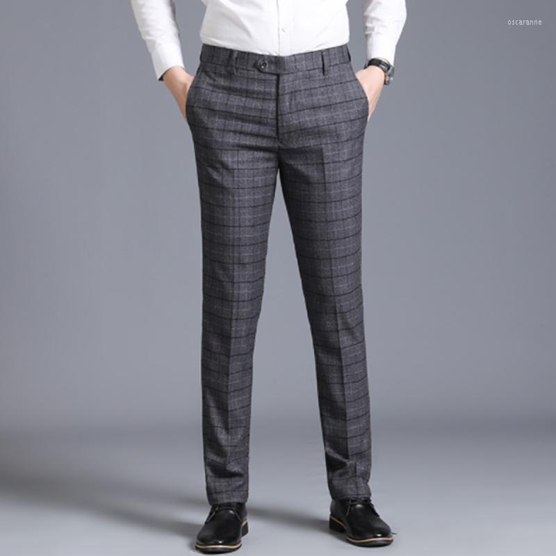 

Men's Suits Fashionable Urban Business Office Plaid Stripe Pants Men Classic Straight Leg Formal Casual Slim Boutique Men's, Gray