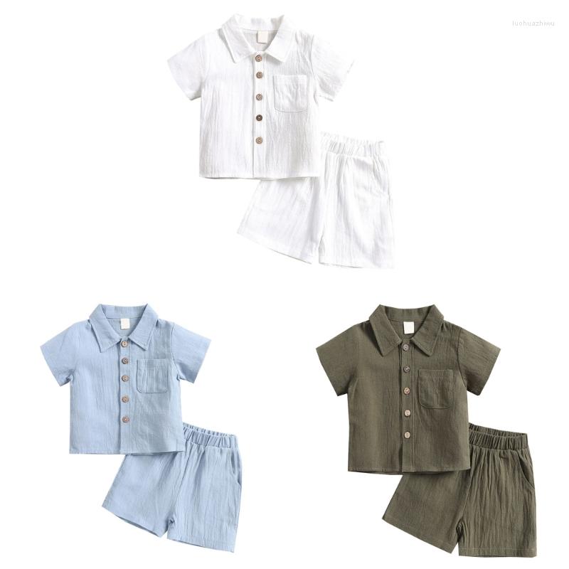 

Clothing Sets Q81A 2Pcs Little Boys Outfit Toddler Summer Lapel Short Sleeve Shirt Pants Set, Green
