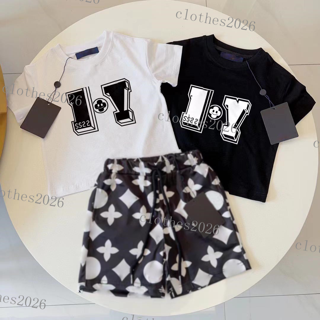 

Kid Clothing Sets letter Pattern Boys Girls Tracksuit Summer Short Sleeve Top brand Tees And Shorts Sets Luxury Designer T-shirts tops Beef shorts Kids Sportsuits, 1#-black